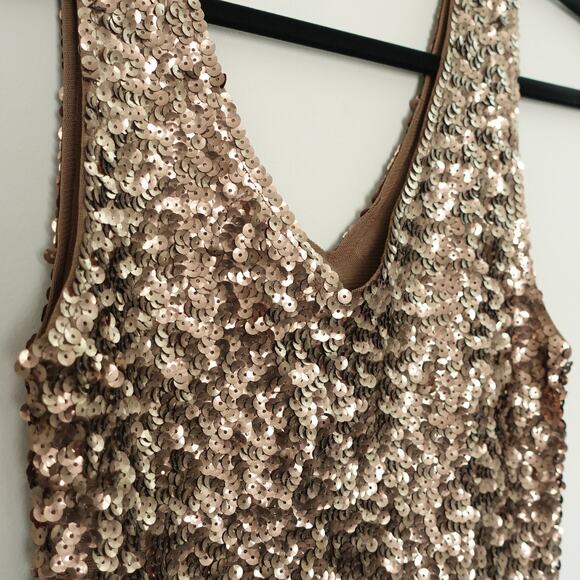 Amber Blue Gold Metallic Sequin Cocktail Party Bodycon Mini Dress Size Medium - Picture 2 of 9